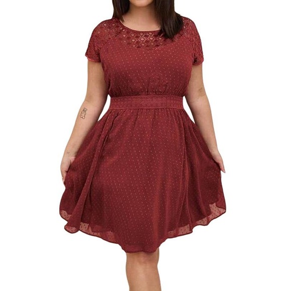 torrid Dresses & Skirts - NWT! Torrid Mini Clip Dot Crochet Lace Skater Dress Cap Sleeve Illusion Plus 6x